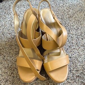 ANTONIO MELANI Tan Strappy Sandals with Ankle Buckle